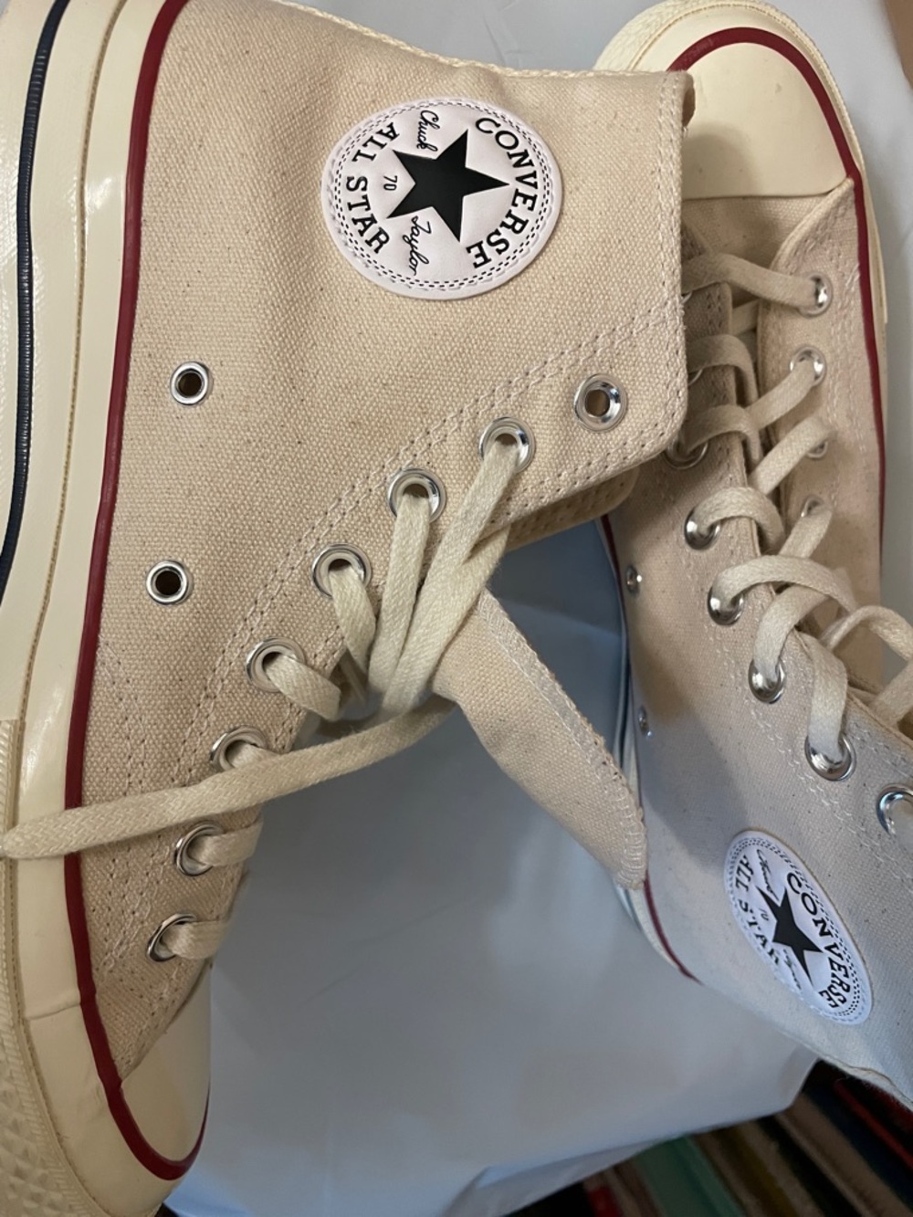 Converse High Top Sneakers - Off-White with Red & Black Trim - Picture 9 of 13
